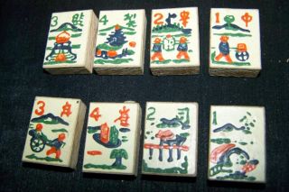 Antique Vtg 1923 Wooden Mah Jong JONGG Junior Toy Game Wood Block Tiles Painted  