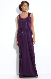 New JS Boutique Draped Pleated Jersey Gown Wraps to Back Plum Size 6  