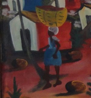 Nicolas Joseph Primitive Haitian Art Village Fantastic Naive Oil Painting Canvas  