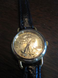 Beautiful Practical Elegant 999 Gold Plated Walking Liberty Wristwatch  