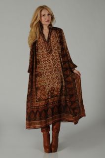 Vintage 70s Silk Ethnic India Poet Sleeve Dress Maxi Judith Ann Boho Hippie 100  