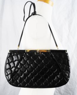 Judith Leiber Black Quilted Clasp Frame Crossbody Purse  