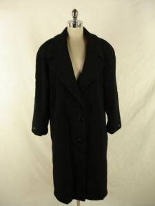 Womens Black Long Winter Coat Victorian Dress Military Wool Julia Klein XL 14P  