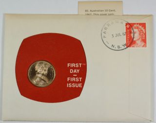  Australian 10 Cent Coin BU UNC First Day PNC W 4c Elizabeth II Stamp