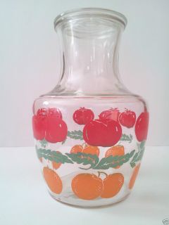  1950s Anchor Hocking Orange Tomato Juice Glass Pitcher Carafe Lid