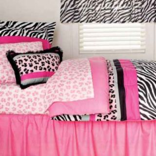  New 6 Pc Pink Black JUNGLE QUEEN Zebra TWIN BEDDING Set w Comforter