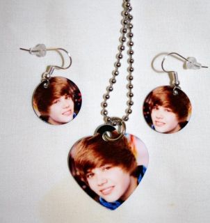 Justin Bieber Photo Charm Necklace Earring Set 1