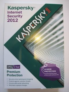 Kaspersky Internet Security 2012 3 PCs 1 Year Brand New w/ CD Retail
