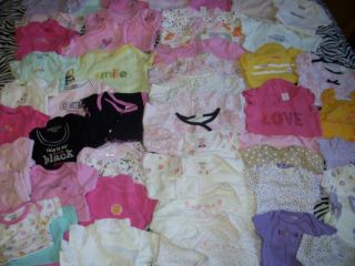 BABY GIRL CLOTHING OVER 50 PIECES ONESIES AND SLEEPWEAR SIZE NEWBORN 6