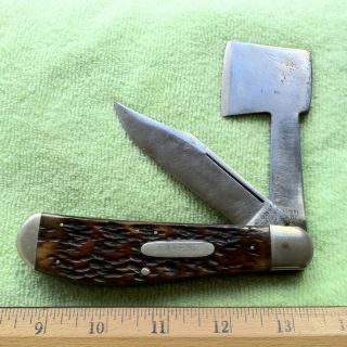 Vintage Ka Bar Union Cut Co USA Large Hatchet and Knife Folding Hunter