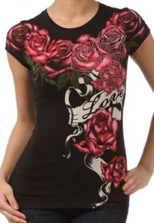 Love Roses Faith Rhinestone Embellished Sublimation Cap Sleeve Tee Top