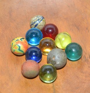 Vintage Lot of 11 Larger Sized Marbles Clay Rubber Swirl Glass