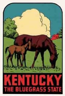 Kentucky The Bluegrass State Vintage Looking 1950s Travel Sticker