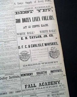 RARE 1881 Frankfort KY Kentucky Bluegrass State Old Newspaper w