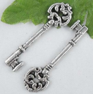 60pcs Tibetan Silver Key Charms Pendants 30x9mm