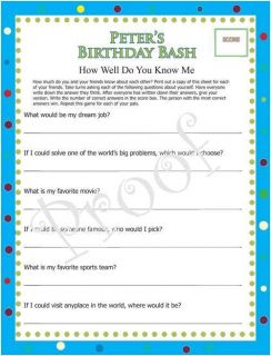 Kids Teen Birthday Party Games How Well do You Know Me Ice Breaker
