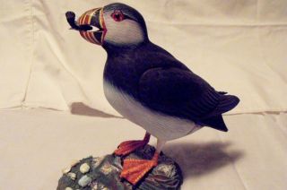 Hand Carved Wood Bird Carving Puffon Decoy