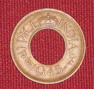 RARE 1945 British India Edward VI King Emperor 1 Pice India Coin Note