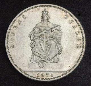 1871 Prussia King Wilhelm The Great Silver Victory Thaler