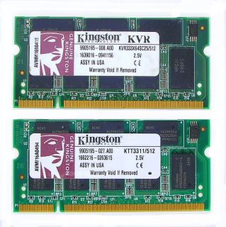 Kingston 1GB 2X 512MB PC2700 DDR SODIMM SDRAM Laptop Memory Module
