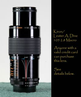 Nikon Mount Kiron Lester A Dine 105 2 8 Macro Lens in EX Condition