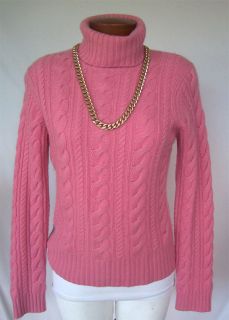 KINROSS Womens Sz M 100% CASHMERE Cable Knit Turtleneck Rose Pink SOFT