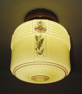  1930s Vintage Art Deco Custard Glass Kitchen Ceiling Light Fixture