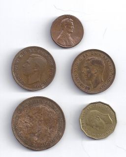 King George Georgivs V VI Four 4 Coins Penny Half Penny Three Pence