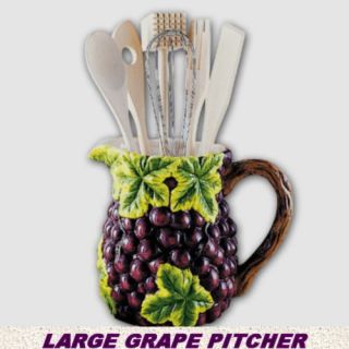 Purple Grapes Large Pitcher w Kitchen Utensils 4 Countertop