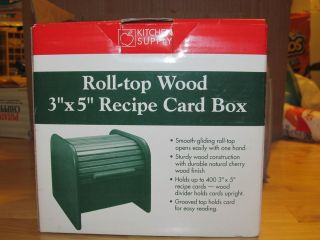 Kitchen Supply Roll Top Wood Wooden 3x5 Recipe Card Holder Holds 400