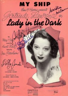 Kurt Weill Lady in The Dark Kitty Carlisle Hart Sylvia Syms Signed