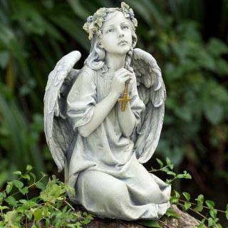 Praying Angel Cherub w Cross Crucifix Garden Koi Pond Gazebo Statue