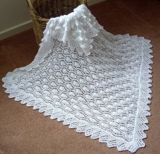 Beautiful Baby Shawl Blanket Hand Knitted in A Lace Medallion Pattern
