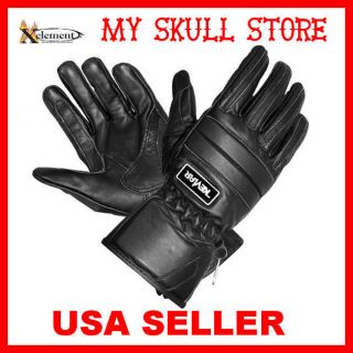 Leather Motorcycle Biker Gloves Padded Knuckles Adjustable M