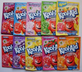 KOOL AID drink mix 10 pack VARIETY of FLAVORS incl STRAWBERRY LEMONADE