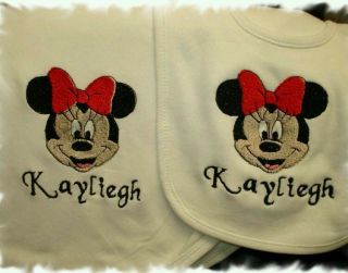 Personalized Minnie Mouse Baby Infant Toddler Bib Blanket Set