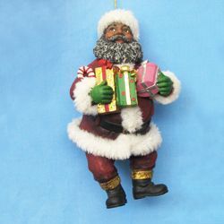 Kurt Adler Christmas African American Santa w Presents