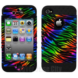 Hybrid Kool Kase Hard Cover for Apple iPhone 4 4S Case Black Rainbow