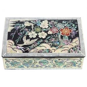 Korean Antique Black Lacquer Mother of Pearl Nacre Inlaid Jewelry Box
