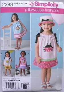 Simplicity #2383 Pillowcase Toddlers Girls Summer Dress & Hat Pattern