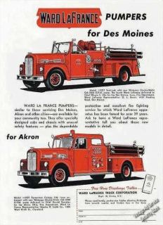1958 Ward LaFrance Pumpers Des Moines Akron Ad