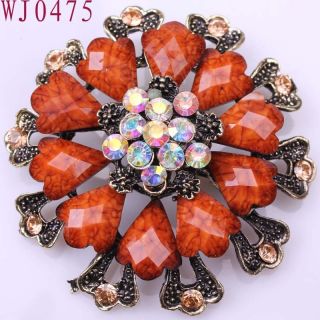 Quality Swell Flower gemstone Alloy Elegant Ladies Pins Brooch WJ0475