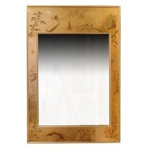 LaBarge Asian Regency Hand Painted Gold Leaf Eglomise Mirror signed by