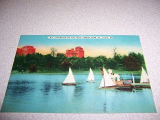1940s Model Sailboat Lake Forest Park St Louis MO Linen Postcard