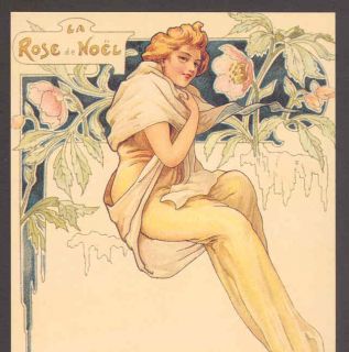 Art Nouveau Glamour Lady La Rose de Noel Reproduction Postcard