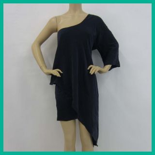Laila Azhar Womens Asymmetrical Silk One Shoulder Dress Navy 10 $495
