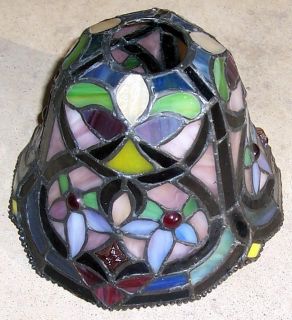 Beautiful Vintage Stained Slag Glass Leaded Lamp Shade Flowers