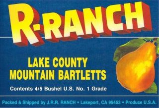 Ranch Vintage Pear Fruit Crate Label Lakeport CA