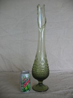Large Fenton 21 5 Colonial Green Hobnail Swung Art Glass Vase