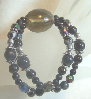 Beautiful Large Foil Glass Bead Lucite Plastic Beads 2 Strand Bracelet